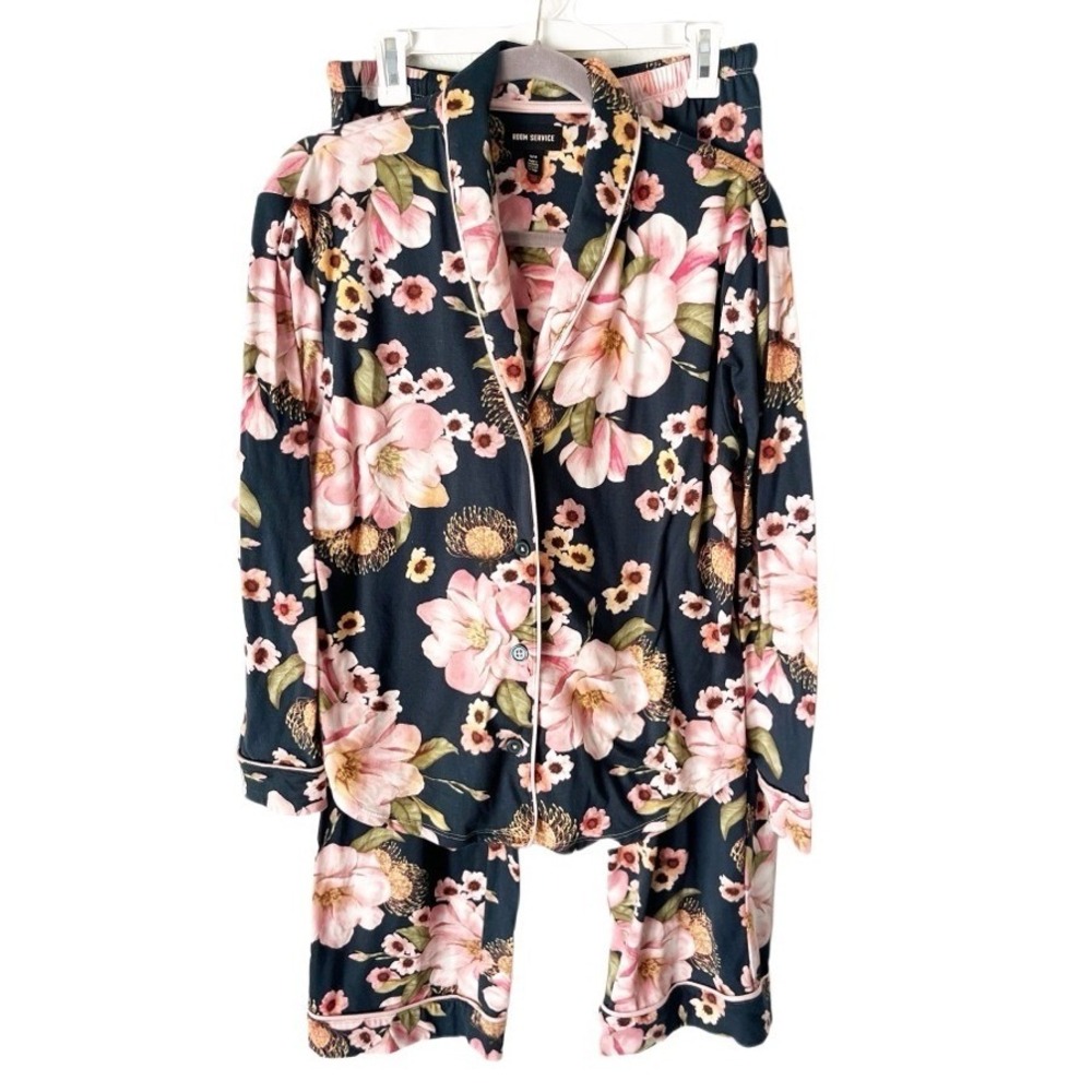 Room Service Botanical Floral Jersey Knit Pajama Set Size Medium